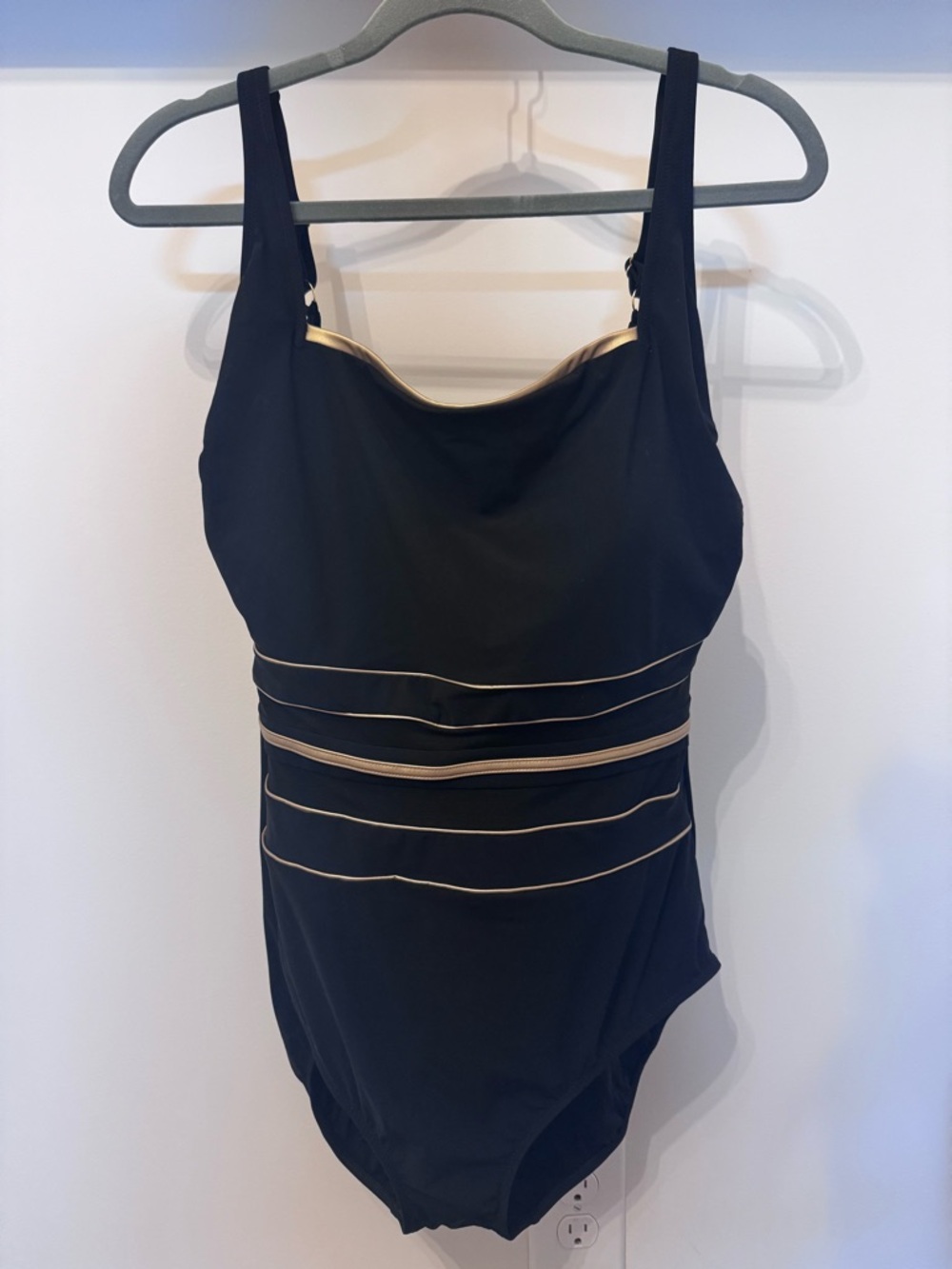 Black One-Piece Swimsuit with Gold Trim